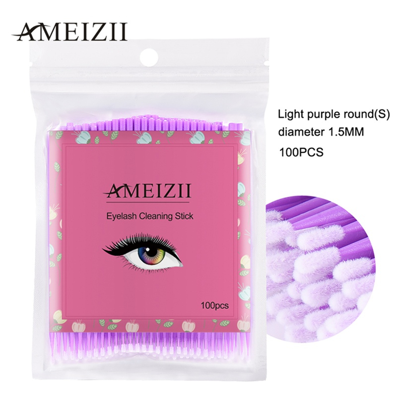 100 Pcs Wegwerp Wattenstaafje Dental Mircro Brush Mascara Wands Wimpers Cosmetische Wattenstaafjes Applicator Borstels: 03 Light Purple S