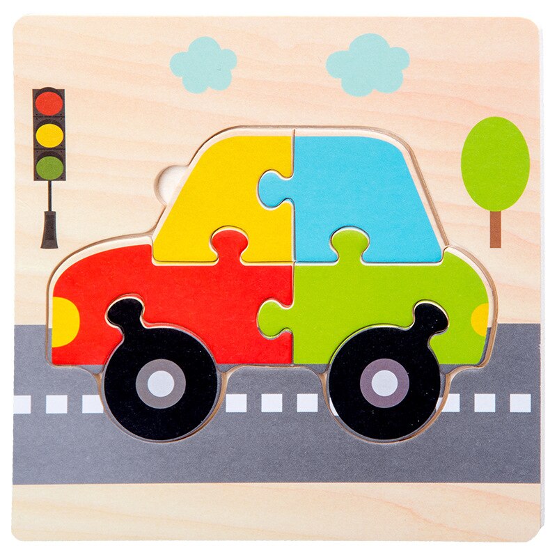 15*15cm dziecko drewniane zabawki zwierząt/ruchu Puzzle Jigsaw dla małych dzieci 1-3 lat stare chłopcy i dziewczęta wczesna nauka zabawka edukacyjna prezent: 08