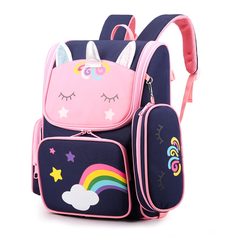 Kinderen Schooltassen Cartoon 3D Eenhoorn Meisjes Sweet Kids School Rugzakken Jongens Lichtgewicht Waterdichte Primaire Schooltassen: black small