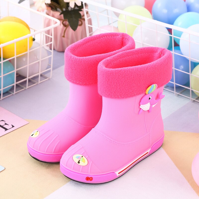Versión coreana de botas para lluvia para niños de dibujos animados botas de lluvias para bebé antideslizante color sólido 2-8 años de edad niños y niñas zapatos de agua: Rosa / 35