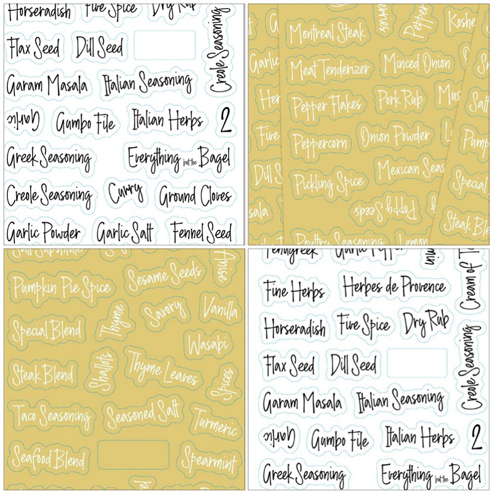 1 Set 274pcs Ingredients Name Label Decals Spice Labels for Home (Black, White)