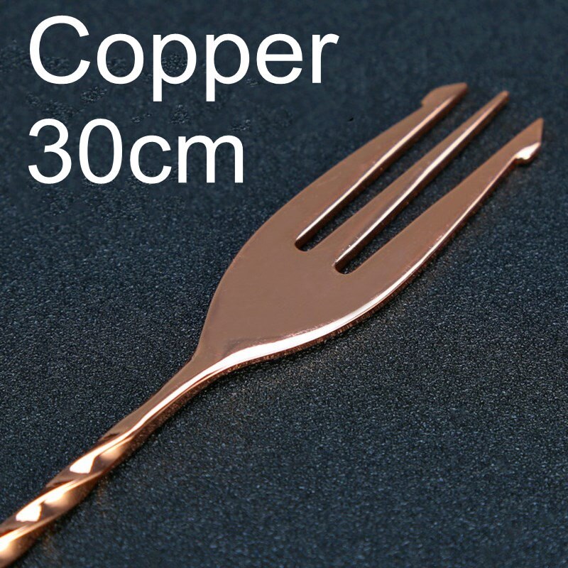 30/40cm cocktailbarskedar 304 barskedar i rostfritt stål med gaffel vriden blandningssked barverktyg: 300mm koppar