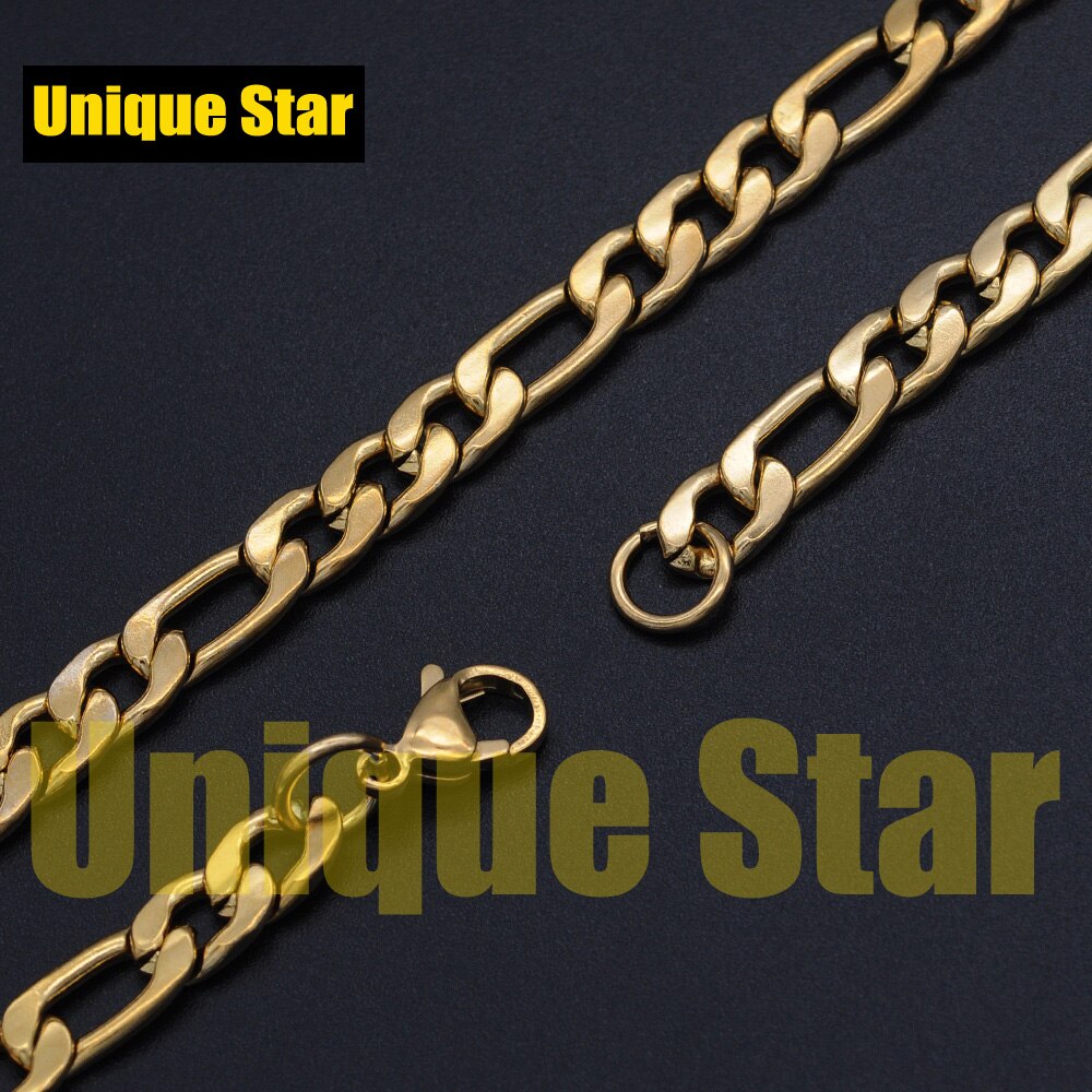 3pcs/lot 7mm 100% Stainless Steel Figaro Hip Hop Chain Necklace for Men Gold Rainbow Jewelry Chains