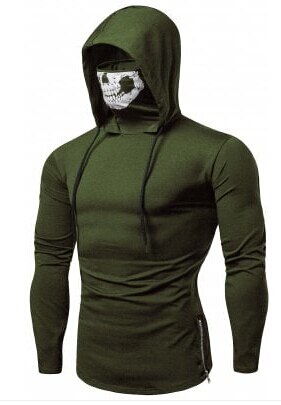 Brand Mens Casual Solid Color Mens Gym Sports Thin Hoodie Long Sleeve Hoodies With Mask Sweatshirt Casual T-Shirt: XL / Army green