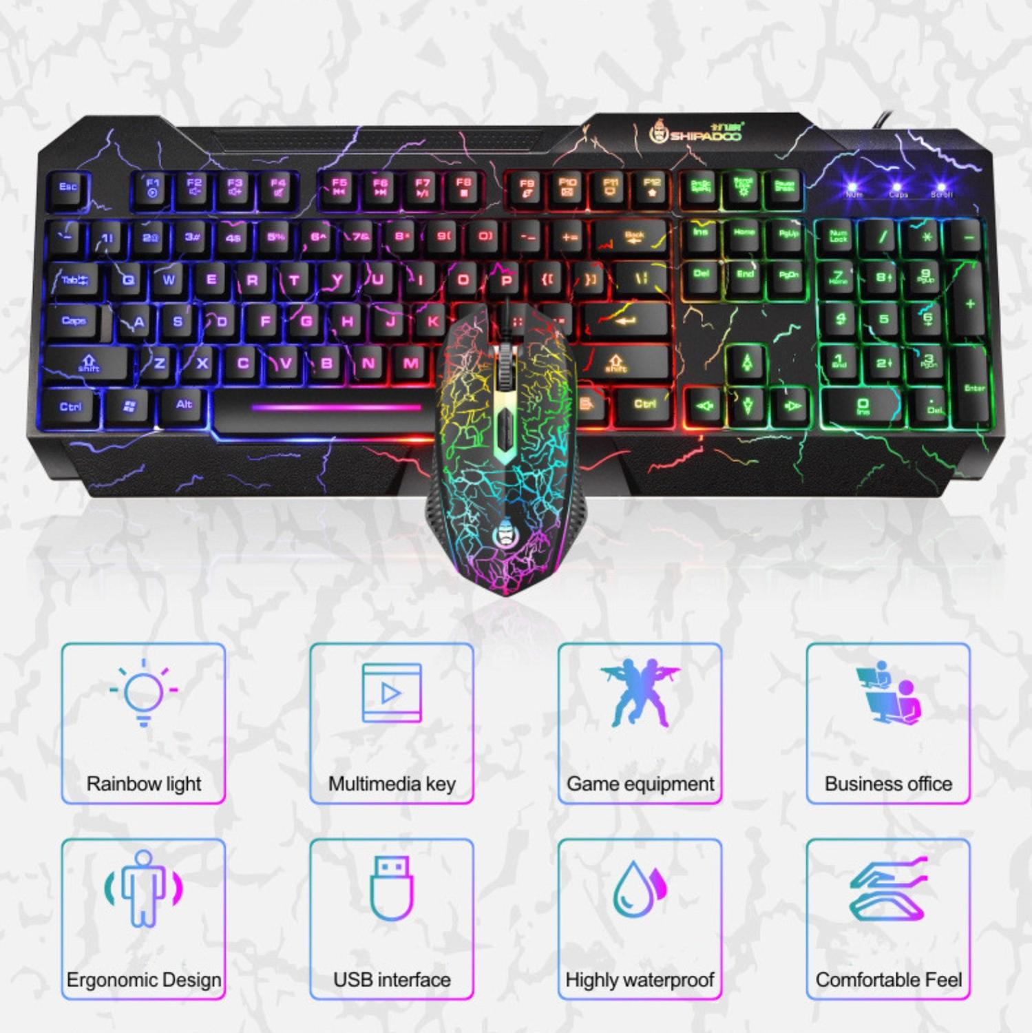 LED Leucht Spielen Tastatur Maus Combos USB verdrahtet Gamer Bausatz Hintergrundbeleuchtung Wasserdichte Multi-Medien Klaviatur und Maus einstellen für PC