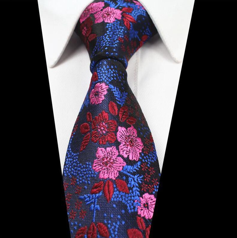 RBOCOTT – cravates florales en soie Jacquard pour hommes, 7cm, col tissé, couleur bleu rouge, accessoires de mariage d'affaires: 02