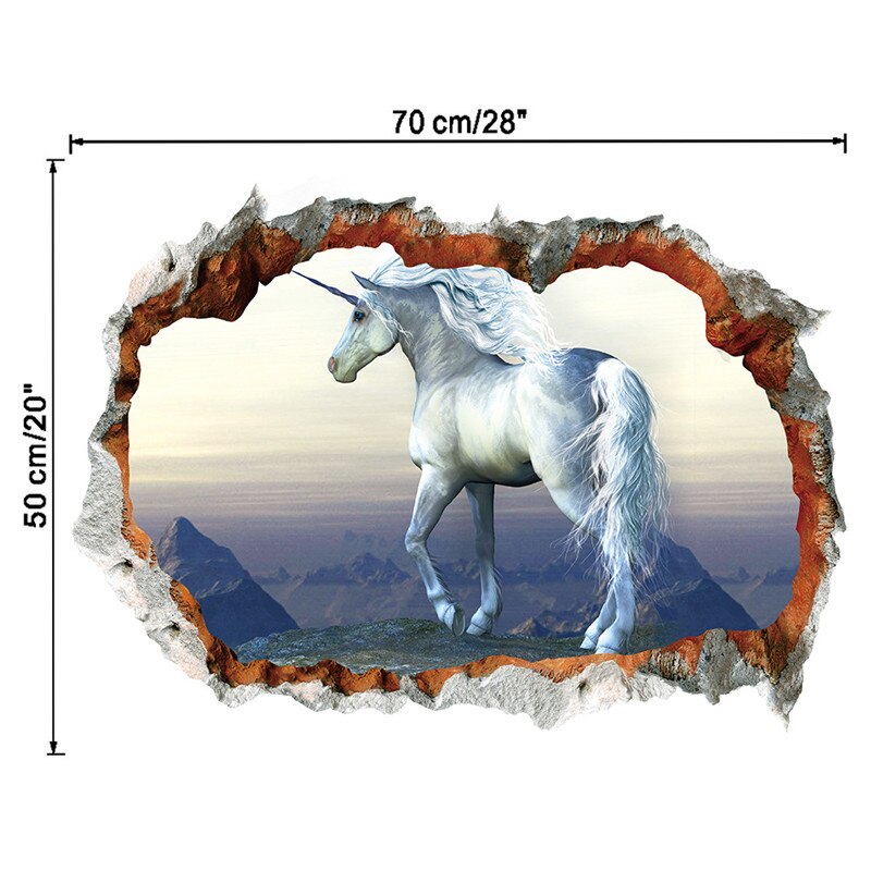 3D White Unicorn Wall Stickers For Kids Rooms Living Room Vinly Wall Decals Baby Bedroom Decorative Stickers Muursticker