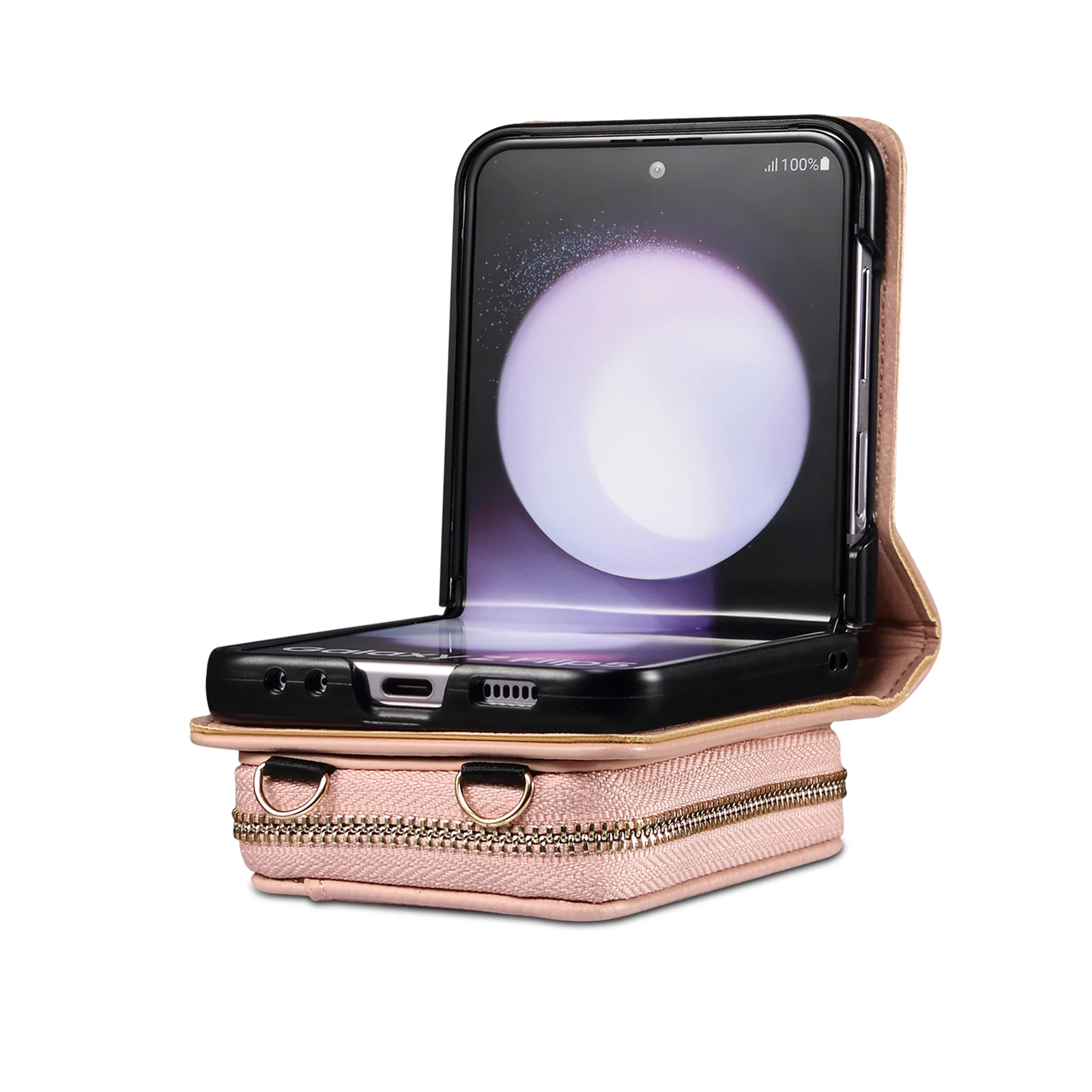 Crossbody lederen tas voor Samsung Galaxy Z Flip 6 5 4 3 5G Flip6 ritskaarten Solt portemonnee metalen ketting zaktas portemonnee cover