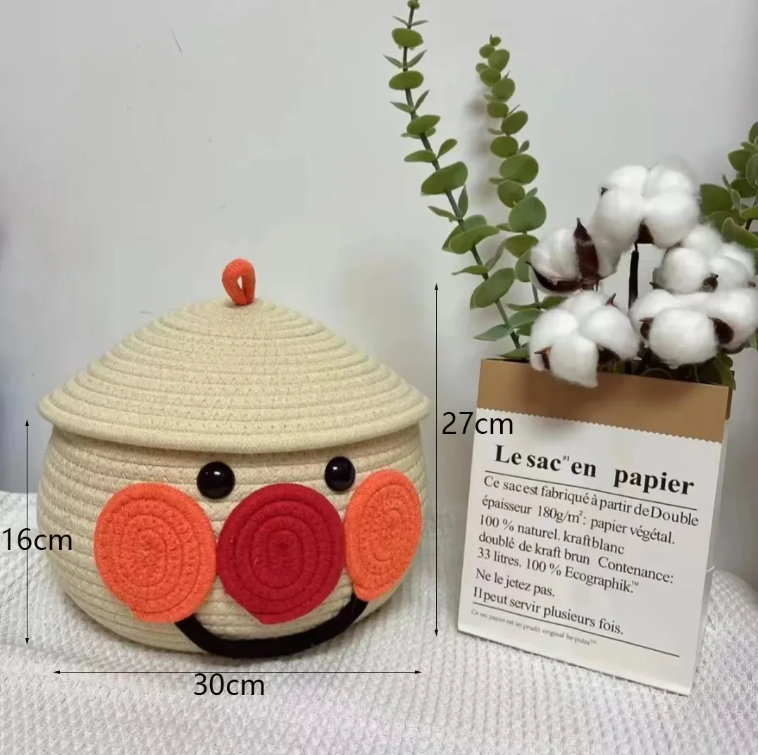 Hand Woven Storage Basket Tree Cartoon Storage Box Snack Make Up Organizers Home Decor: DARK GRAY