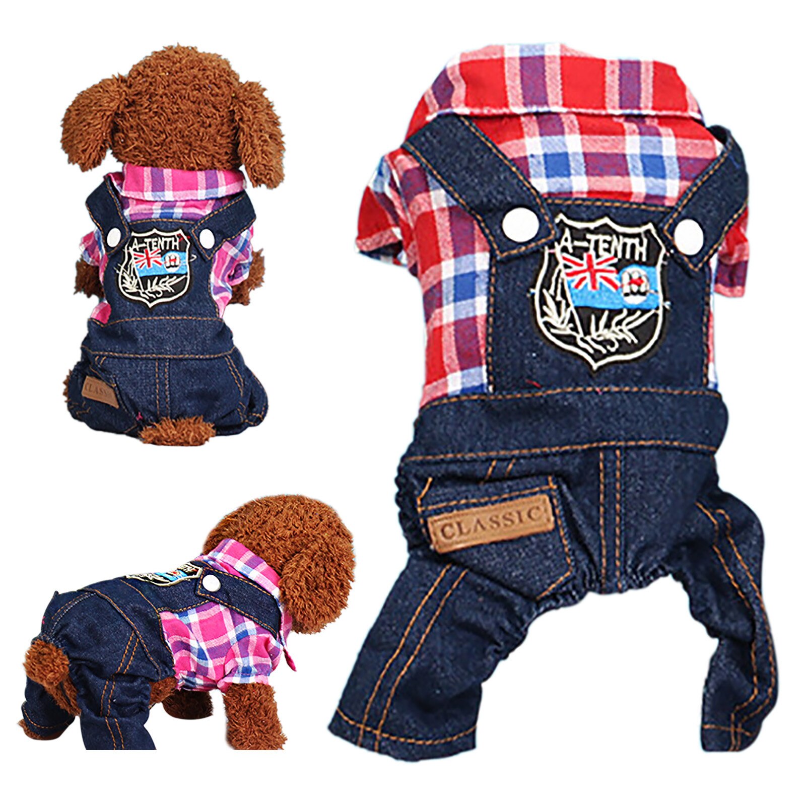 Denim Plaid Vier Benen Pet Kleding Voor Kleine Honden Chihuahua Lente Jumpsuits Hondenkleding Jas Hoodie Benodigdheden Voor Huisdieren Honden