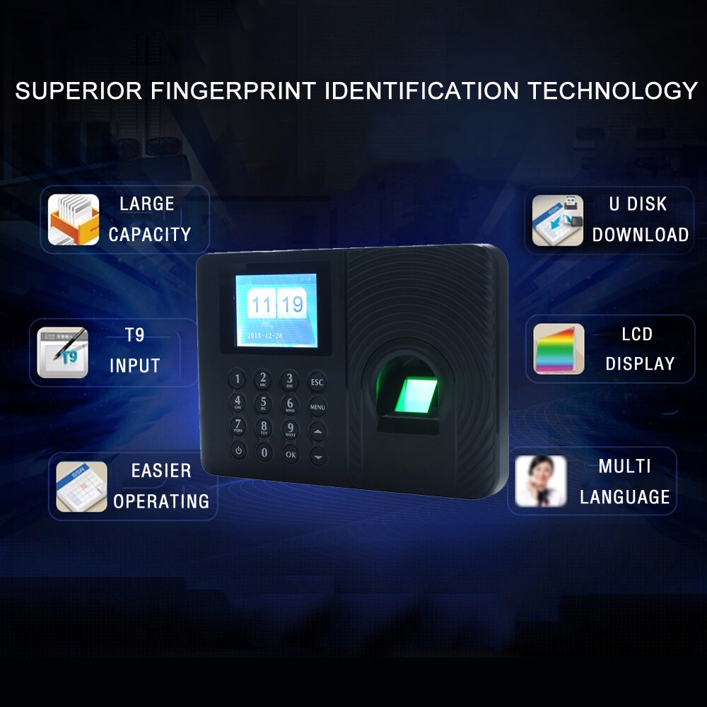 Intelligente Biometrische Vingerafdruk Wachtwoord Aanwezigheid Machine Werknemer Controleren-In Recorder 2.4 Inch Tft Lcd-scherm Dc 5V