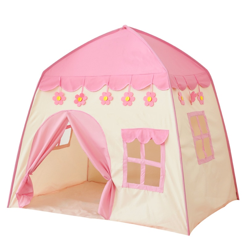 Play house Tent Children Birthday Pink Flowers Teepee House Kids Tent Indoor Outdoor Castle Play Wigwam Baby Princess Game