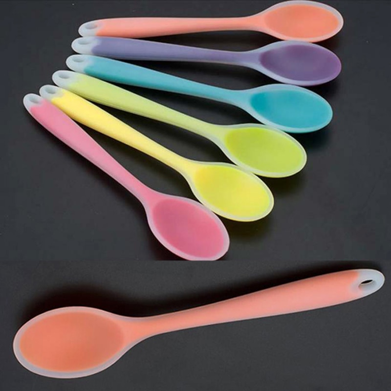 Colorful Silicone Spoon Heat Resistant Non-stick Rice Spoons Kitchenware Tableware Learning Spoon Cooking Kitchen Tool