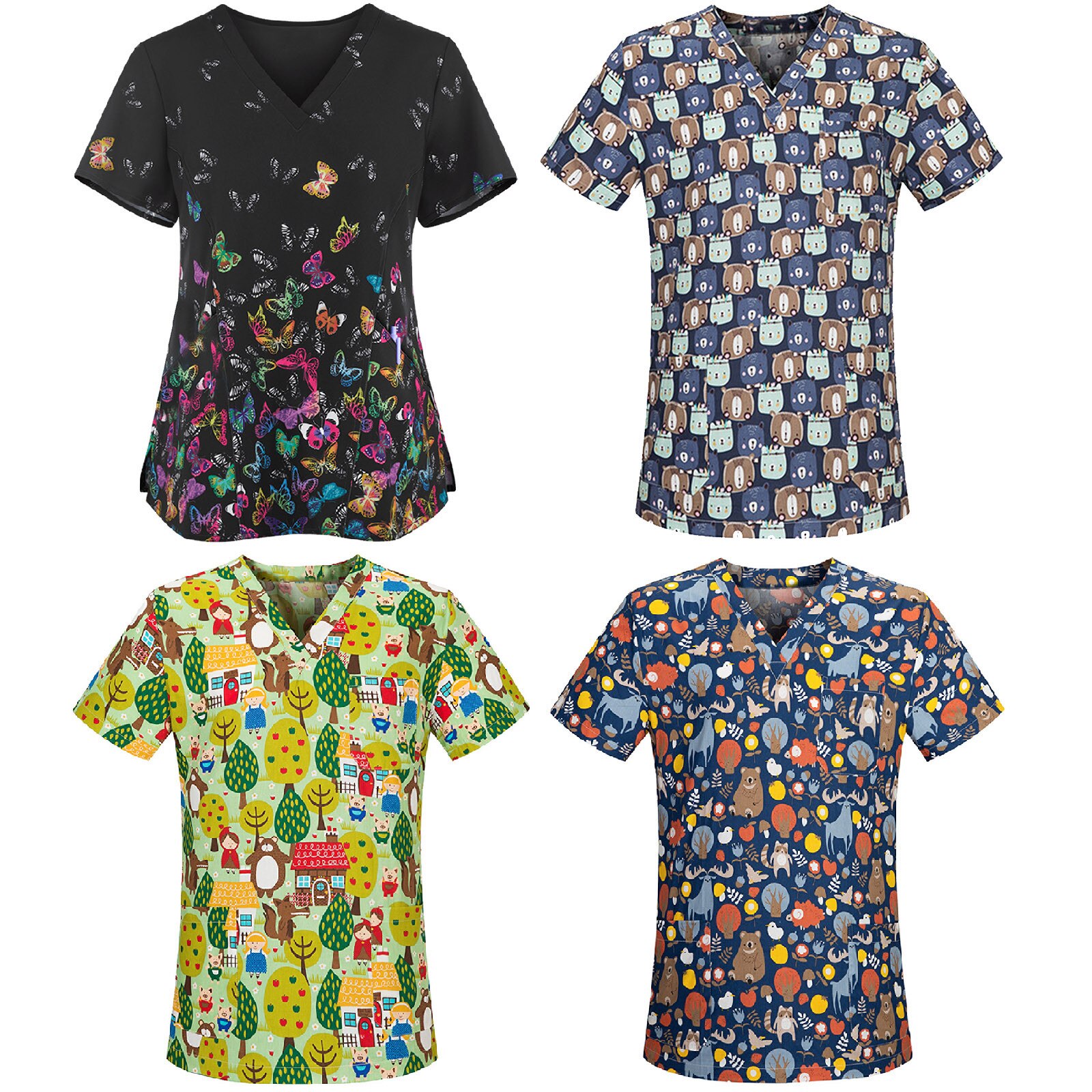 Sales Verpleegster Uniform Vrouwen Korte Mouwen Hals Tops Werken Uniform Blouse Verpleegkundigen Uniform Scrubs Top Медицинская Одежда Fft