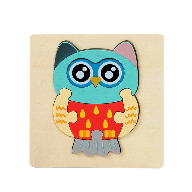 Kids Montessori Houten Speelgoed Cartoon Dier Verkeer 3D Puzzel Blokken Kid Leren Speelgoed Baby Kleurrijke Houten Onderwijs Speelgoed: owl