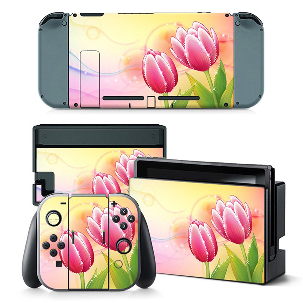 Menina flor cor-de-rosa protetor de tela da pele carregador suporte adesivo filme para nintendo switch lite console joycon controlador caso: TN-switch-0372