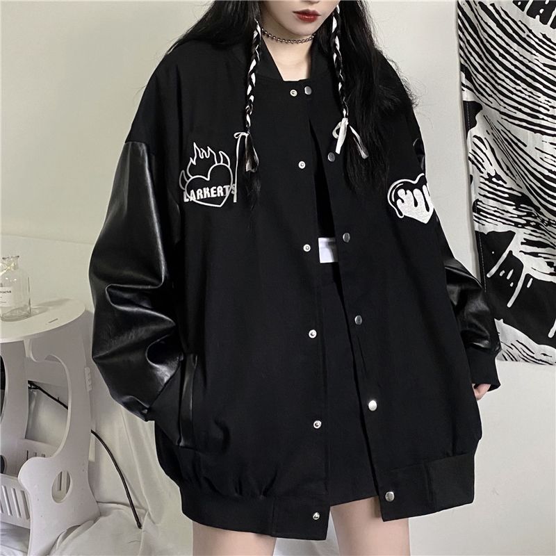 Chaqueta nueva de estilo coreano para hombre y mujer, uniforme de béisbol holgado de longitud media, Harajuku, estilo hiphop, punk, para Bordado de letras, primavera y otoño,