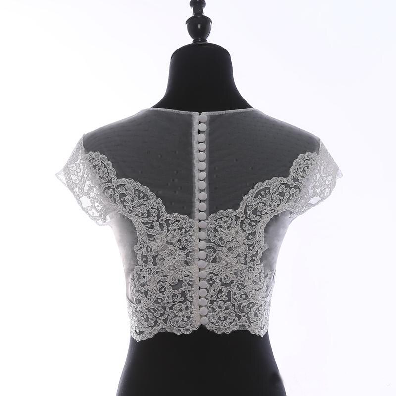 schier Nacken Hochzeit Bolero Deckel Ärmel Braut Jacke Appliques Spitze Jacke Tasten Zurück Brautkleid Mantel