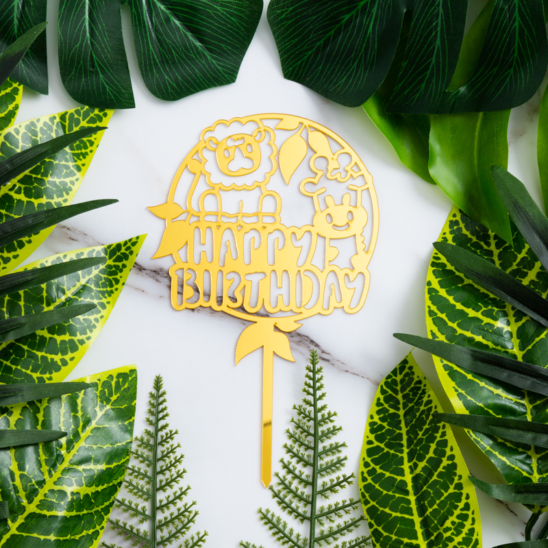】Safari Theme Cake Topper Happy Birthday Cake Decoration for Kids Jungle Animal Birthday