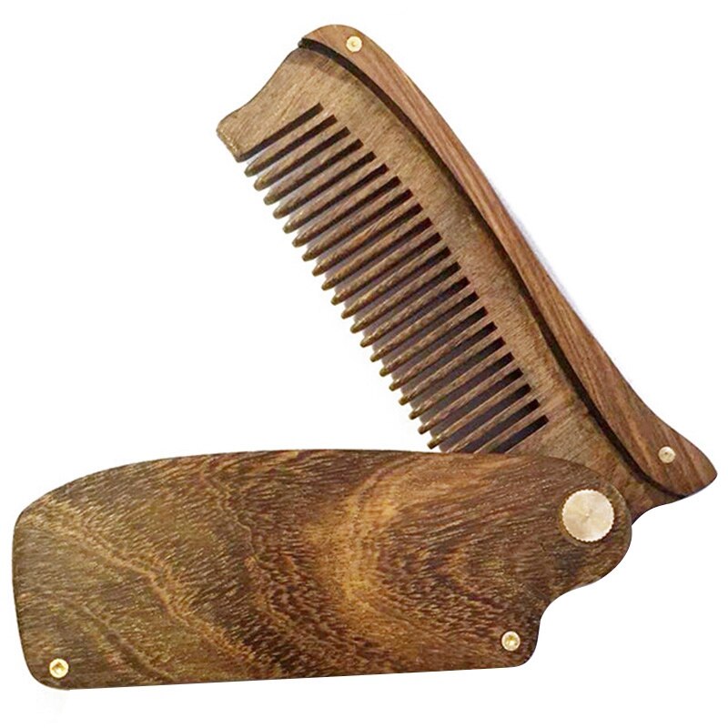 Peine plegable de madera de sándalo negro para hombre, peine de madera portátil, peine con forma de barba de sándalo: Default Title