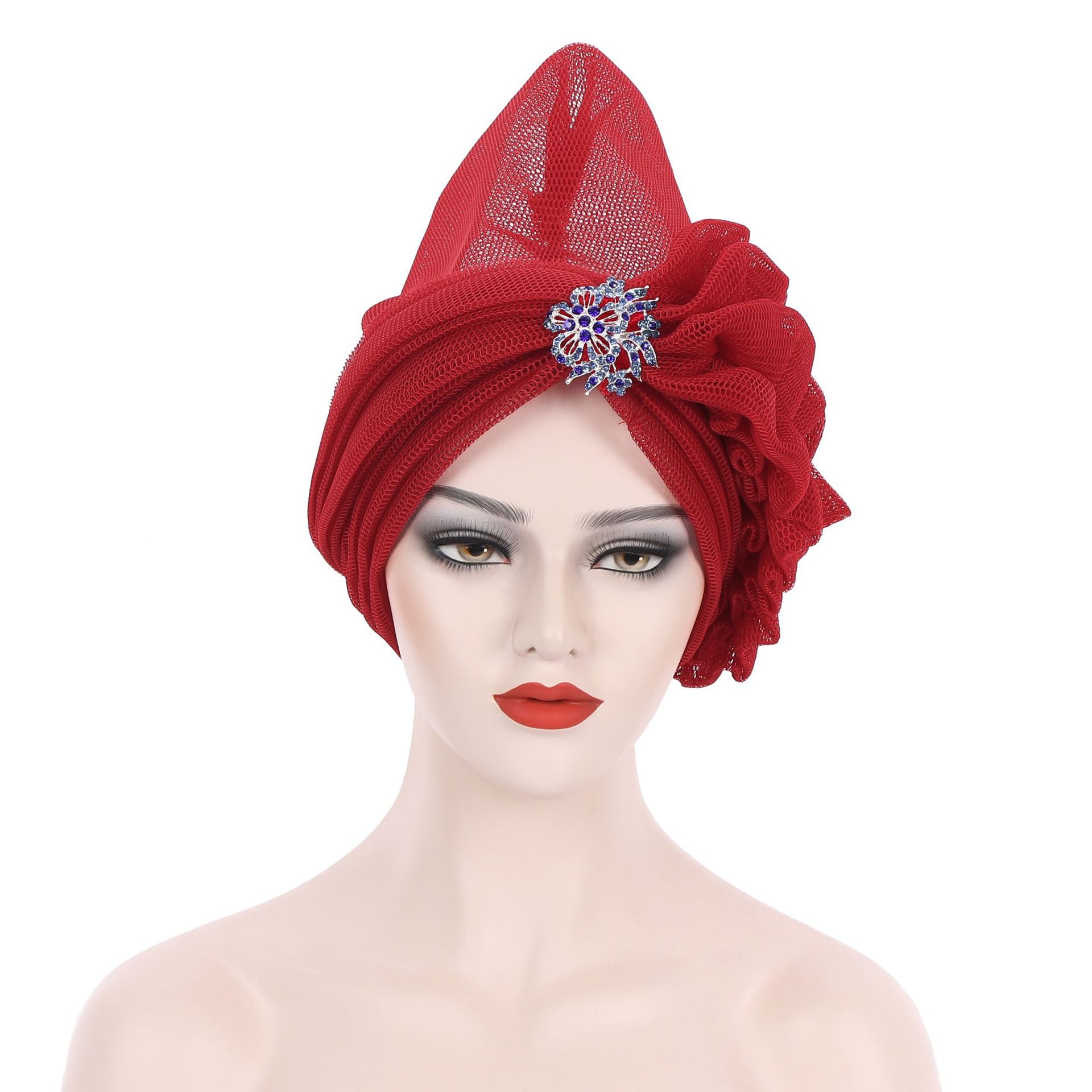 Couvre-chef africain en maille pour femmes, casquette Turban d&#39;été, couvre-chef prêt à porter, avec diamants exagérés, chapeau pour dames, gels de mariage, 2022: red