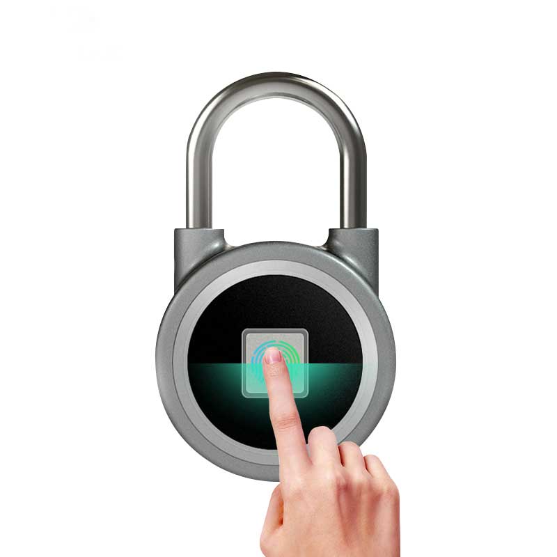 Smart Fingerprint Bluetooth Padlock Multi-function Waterproof Doorlock Mobile App Control GPS Track Keyless Padlock Cabinet Lock: Grey