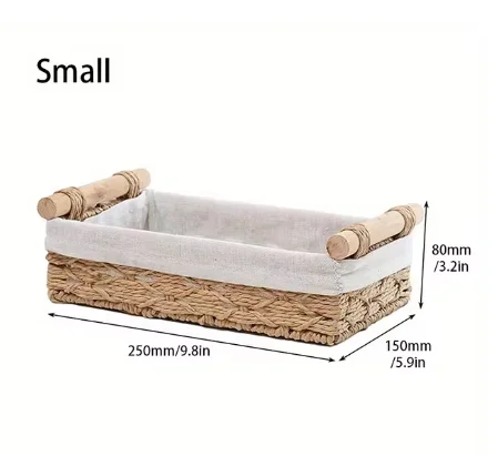 Cesta de almacenamiento para baño y cocina, organizador pequeño de mimbre para encimeras, cuerda de papel redonda, 1 ud.: Negro