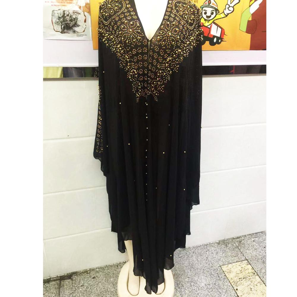 Afrikansk bazin chiffon lang pinne diamantermet dashiki kjole for dame