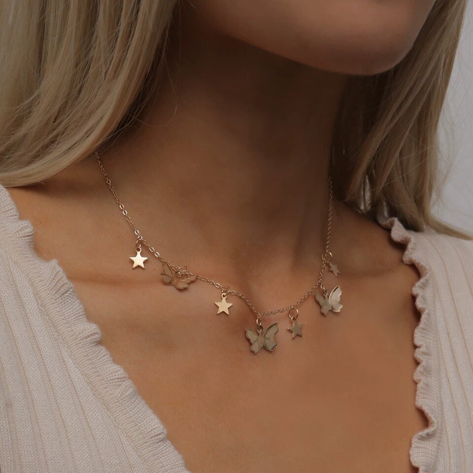 Gouden Ketting Vlinder Hanger Choker Ketting Vrouwen Verklaring Collares Bohemian Strand Ketting Sieraden Collier