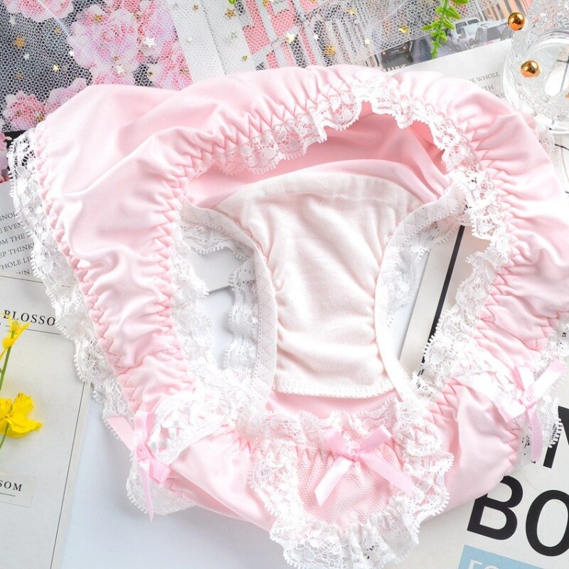 Milk Silk Japanese Style Cute Lovely Sweety Sexy Lace Underwear Lolita College Cartoon Cosplay Girls Panties Low Waist Breifs