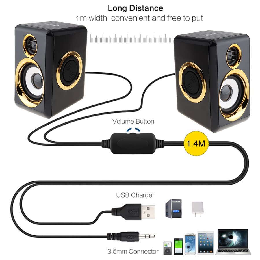 Full Range Portable Computer Speakers 3D Combination Speaker Stereo 2.1 Subwoofer Mini PC Speaker Bass Music DJ Speakers