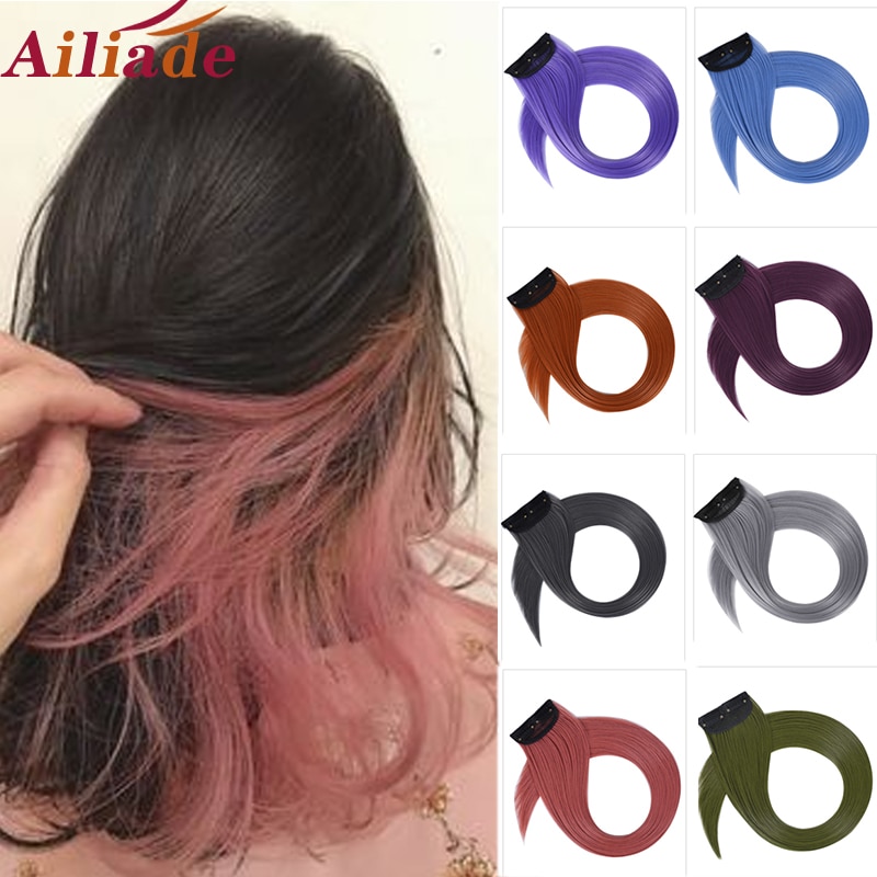 Ailiade 22 " lange lige farvede hårextensions clip in i ét stykke farvestrimler syntetiske hårextensions på clips