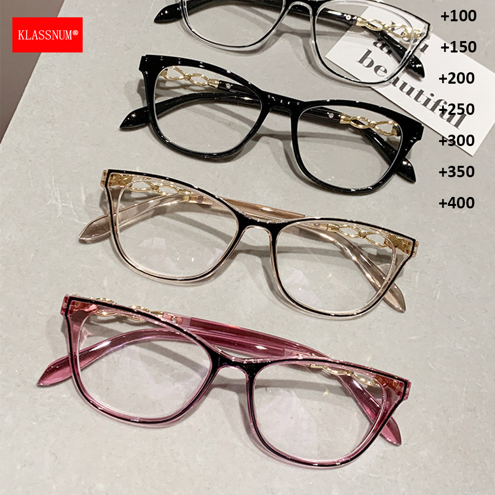 KLASSNUM, gafas de lectura clásicas para mujer, gafas para presbicia con aumento a la , gafas para presbicia, lentes transparentes + 1,0 2,0 2,5 4,0