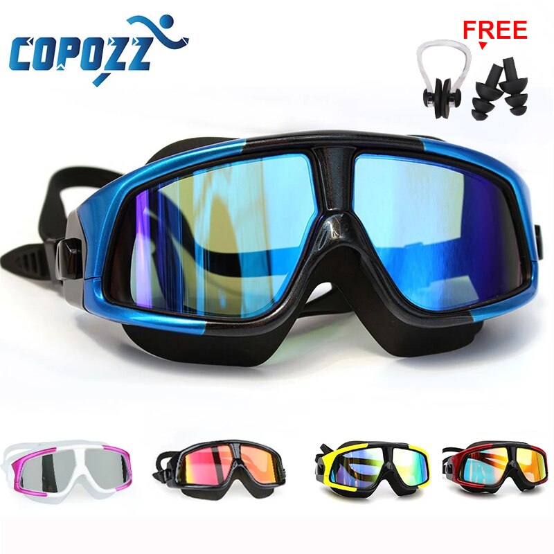 COPOZZ-Gafas de natación de silicona con marco grande para hombre y mujer, lentes de agua profesionales, antiniebla, UV, a prueba de agua