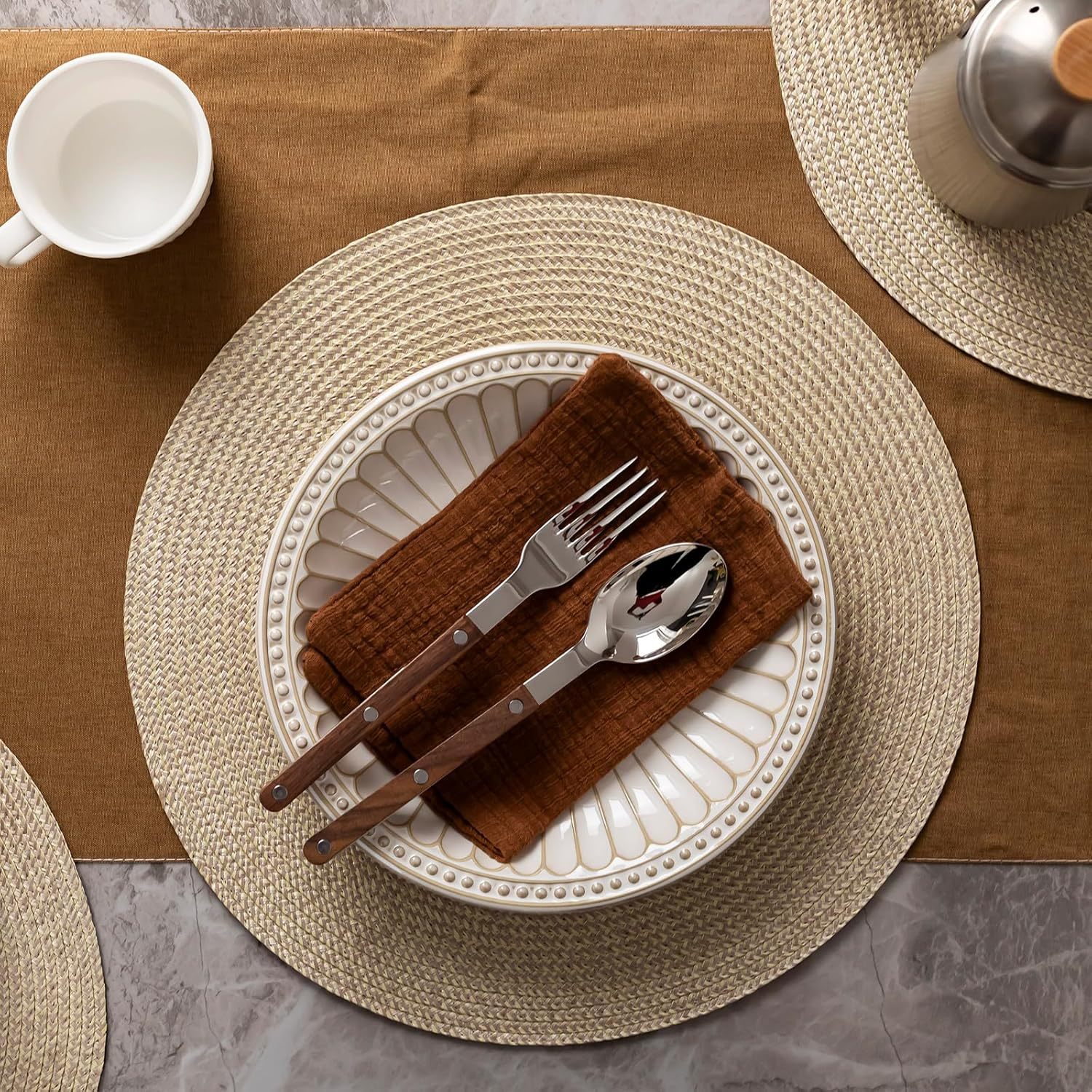 Mantel Individual redondo de 38cm para el hogar, tapete aislante de PP para mesa de comedor, tapete de comedor tejido biodegradable para cocina, mesa de comedor de Navidad, decoración de