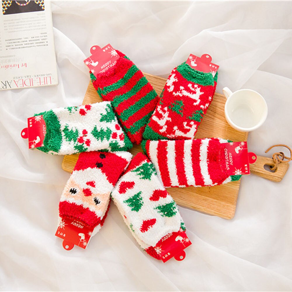 1 Paar Warm Vrouwen Mannen Sokken Kerstcadeau Sok Leuke Dikke Coral Fleece Volwassen Herfst En Winter Kerst Sokken