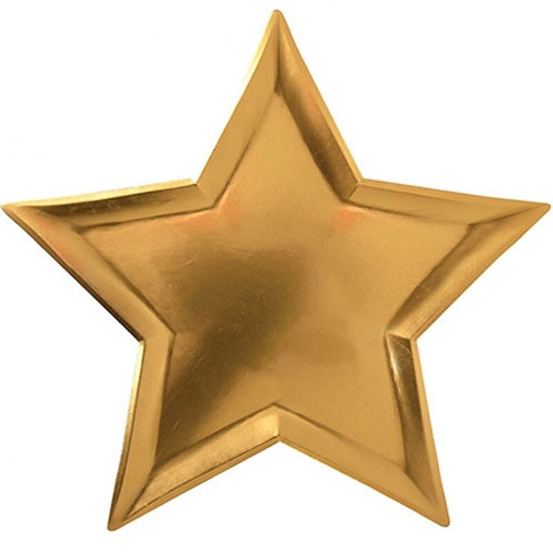 Engångsservis bröllopsdekoration 8 st /1 pack enfärgad femuddig stjärnpappersbricka födelsedagsfestdekorationer barn: Guld-
