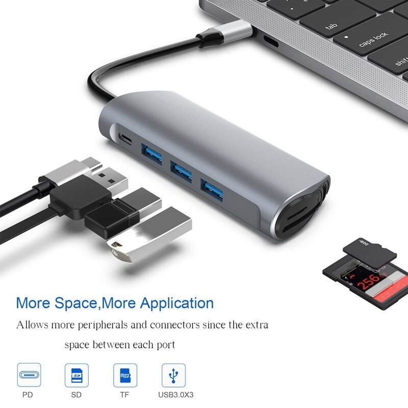 USB C Hub 6 in 1 Type C Adapter with USB 3.0 Hub SD/TF Card Reader PD Charging for iPad and More Laptop Tablet