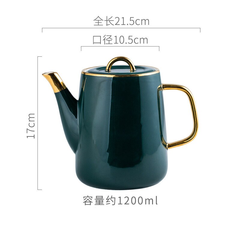 European Luxurious Green Ceramics Tea Set Teacup Teapot with Tray Suit Mugs Milk Tea Coffee Green Household Tea Set: teapot