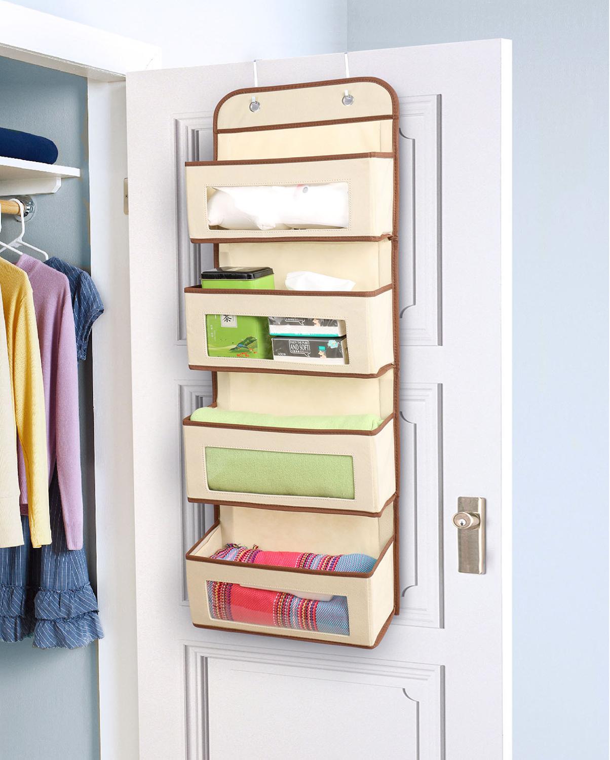 Layer Fabric Over The Door Organizer Gray Foldable Door Organizers Nursery Closet Storage, Large Hanging Door Organizer