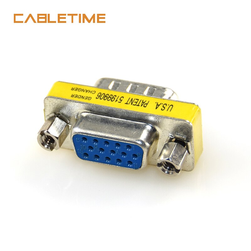 Cabletime 15 Pin Vga Svga HD15 Vga Male Naar Vga Vrouwelijke Plug Coupler Mini Gender Changer Adapter Converter Computer Cable2pcs n182