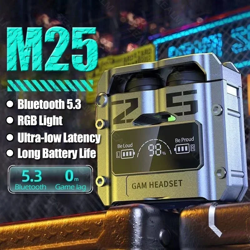 Original M25 Bluetooth 5.3 TWS Wireless Headphones with LED Display Stereo Headset Touch Control Earbuds Noise Reduction