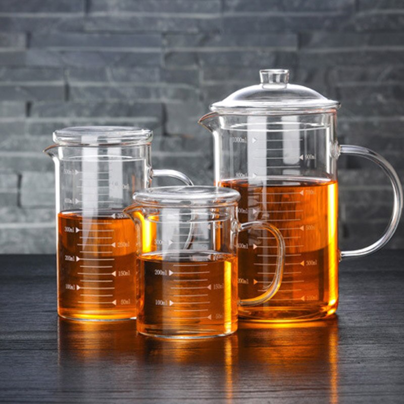 350/500/1000ml bambu / glaskåpa mätbägare bägare graderade burk butik vatten kopp hushållsartiklar köketillbehör