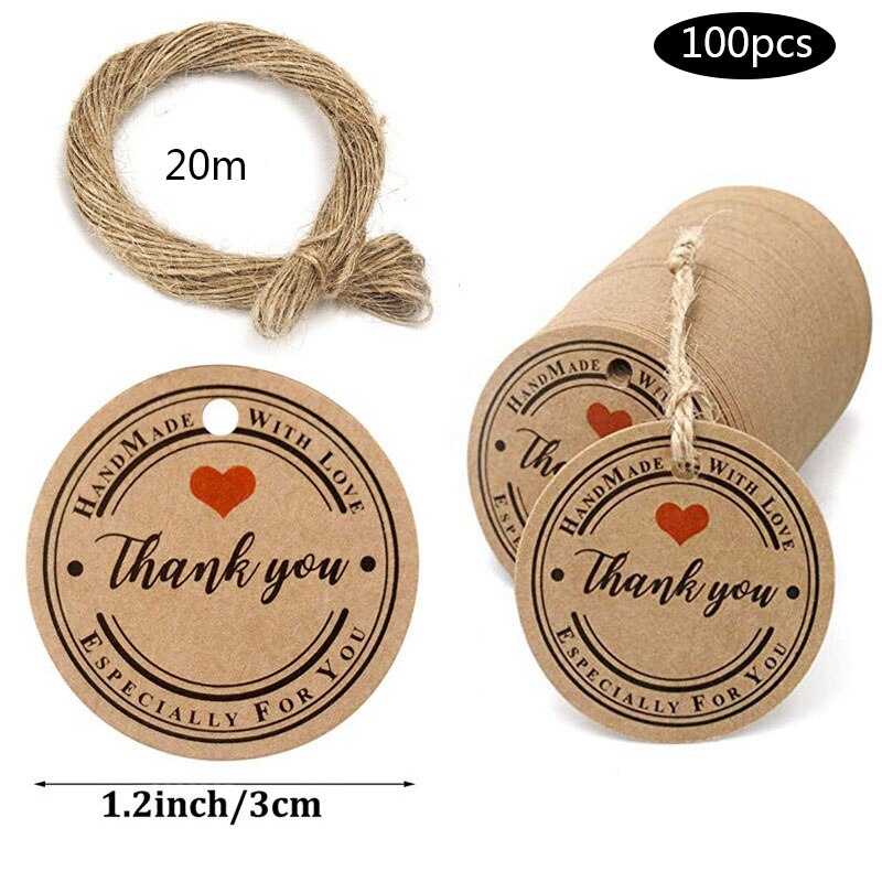 100PCS Kraft Paper Tags DIY Handmade Thank You Multi Style Crafts Hang Tag With Rope Labels Wrapping Supplies Wedding Favor: Purple