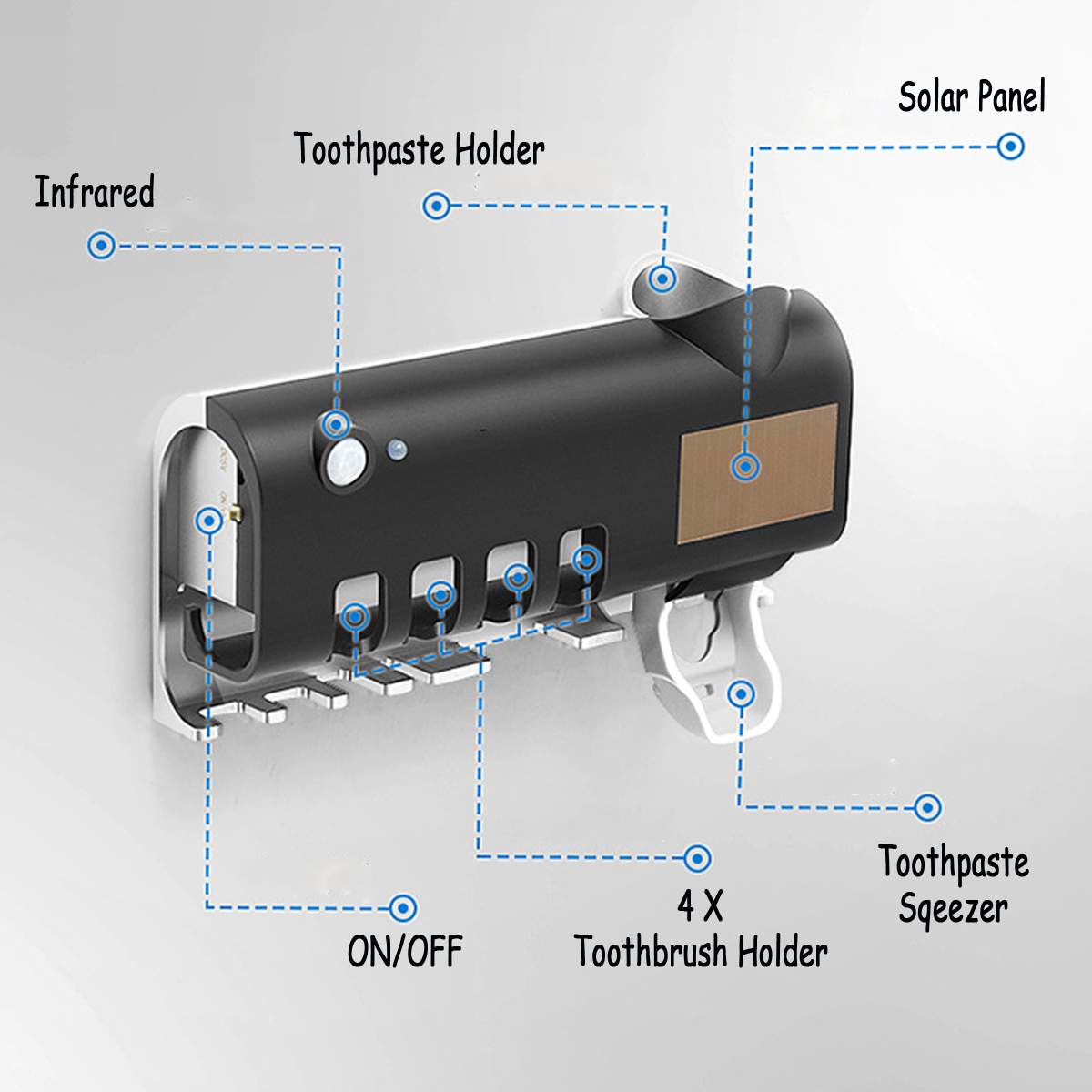 UV Light Ultraviolet Toothbrush Sterilizer 3 in 1 Toothbrush Holder Automatic Toothpaste Squeezers Dispenser Home Bathroom Set