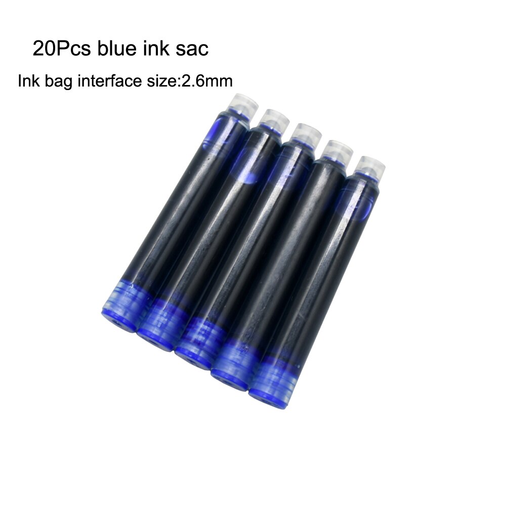 20pcs Universal Ink Sac Black Blue Universal Fountain Pen Ink Cartridges pen refill School Office Supplies: Blue