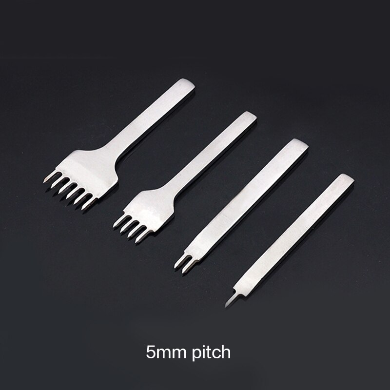 Juego de Herramientas de acero inoxidable para artesanía de cuero, cincel de costura de 3mm/4mm/5mm/6mm, 1 + 2 + 3 + 6 agujeros, 4 unids/set