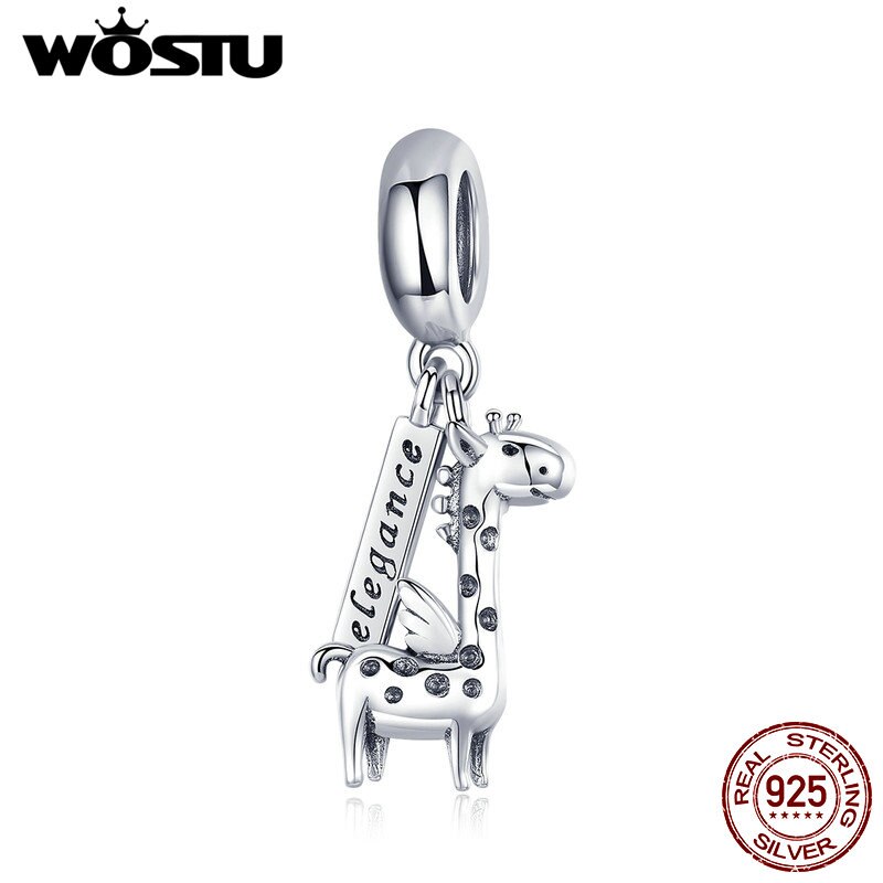 Wostu Authentieke 925 Sterling Zilver Elegante Giraffe Bungelt Charms Fit Armband & Ketting Hanger Mode-sieraden FIC976