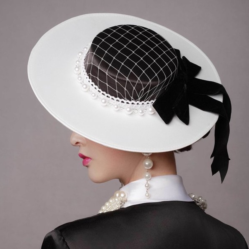 Sinamay – chapeaux de mariage Vintage en perles pour femmes, filet de mariée, blanc, noir, accessoire de mariage, fascinateur, voile de cage à oiseaux