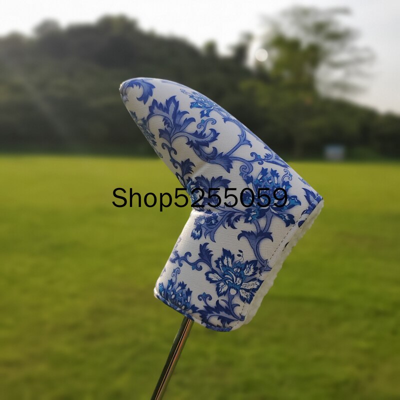 Blue and White Porcelain Golf Club Driver Fairway Wood Hybrid UT Putter Mallet Putter Headcover Sports Golf Club Equipment: Putter